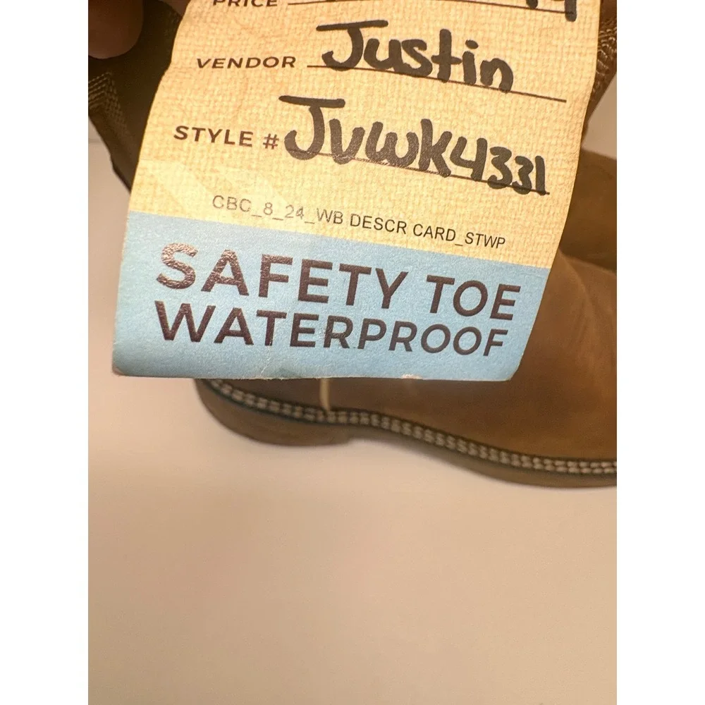 Justin Mens Rush Stampede Rustic Tan Waterproof Steel Toe Work Boots WK4331 7D